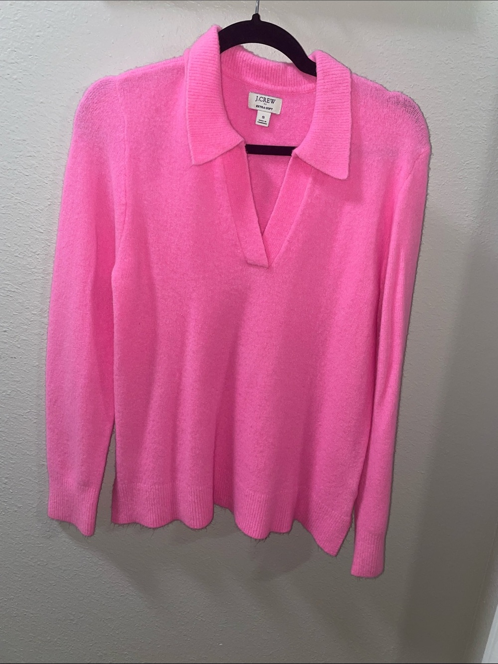 J. Crew Neon Pink Collared V-Neck Sweater